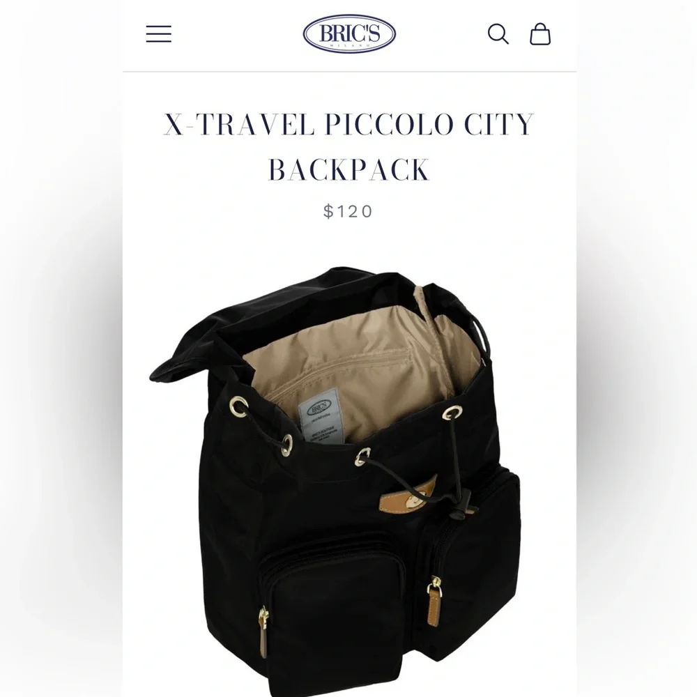 Bric's Black Nylon Backpack with Tan Leather Trim